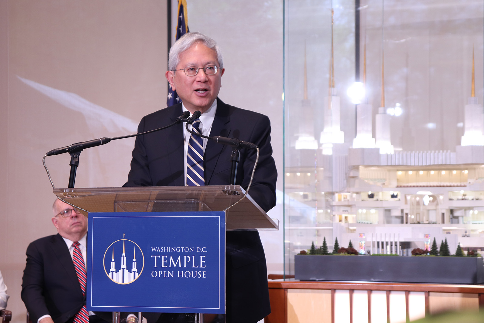 Elder Gerrit W. Gong, a member of the Twelve Apostles, the second highest LDS leadership body, speaks during a D.C. Temple Open House press conference Monday, April 18, 2022, in Washington, D.C. RNS photo by Adelle M. Banks