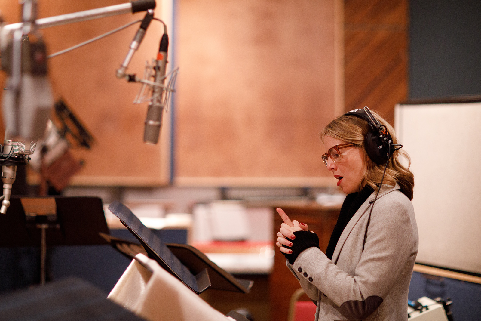 Morgan James records the part of Jesus Christ in the studio for “Jesus Christ Superstar: Highlights From the All-Female Studio Cast Recording." Photo by Kat Hennessey