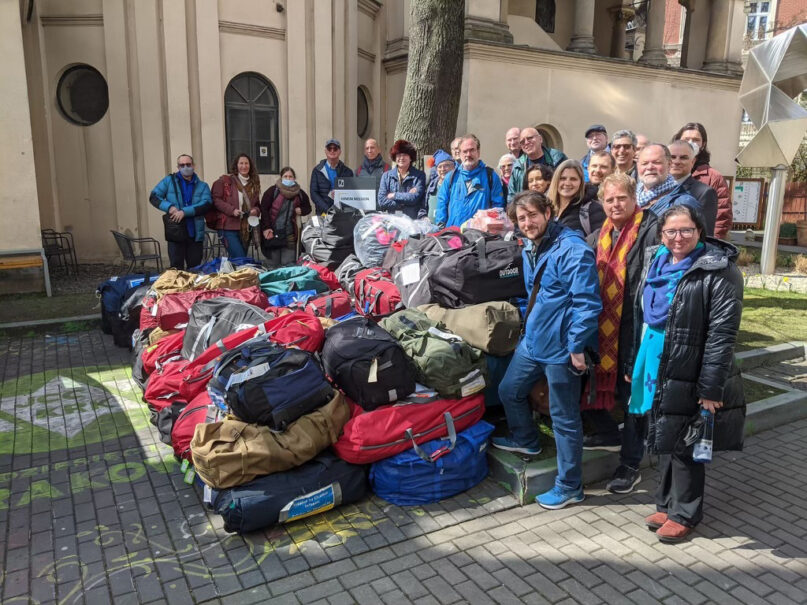 The rabbinical delegation that visited Poland in mid-April brought 2 tons of supplies for Ukrainian refugees crossing the border into Poland. Photo courtesy of Rabbi Steve Engel