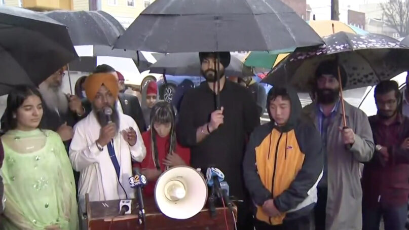 A vigil on April 14, 2022, in Richmond Hill, Queens, after recent attacks on Sikhs. Video screen grab