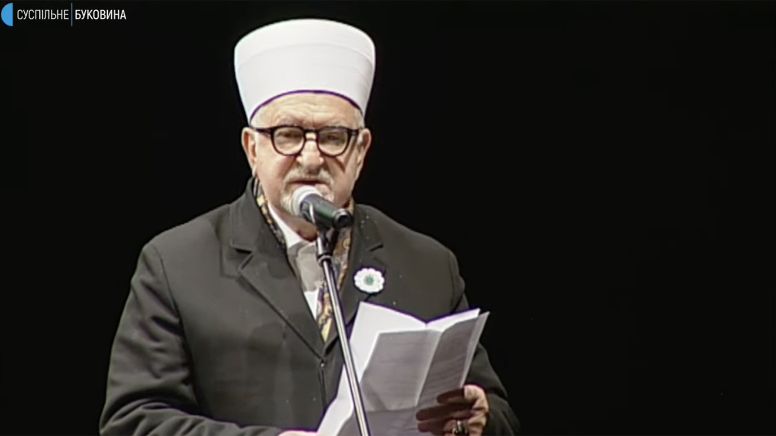 Grand Mufti Mustafa Ceric, Emeritus Grand Mufti of Bosnia and present Head of the World Bosniak Congress, speaks during a gathering of interfaith leaders in Chernivtsi, Ukraine, Tuesday, April 12, 2022. Video screen grab