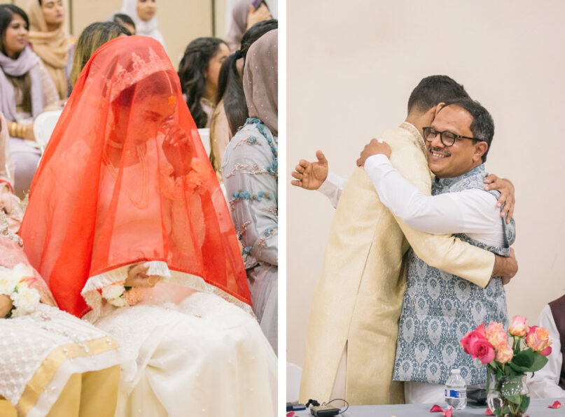 Separate views of a Muslim Nikkah, or wedding, at the Islamic Center of Naperville in Naperville, Illinois, in 2021. Photo by Fariha Wajid Photography