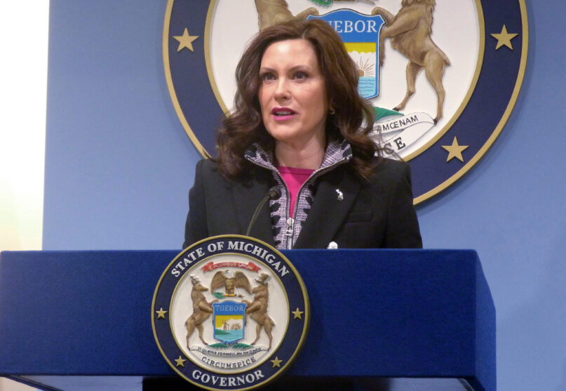 FILE - Michigan Gov. Gretchen Whitmer speaks at a news conference on Friday, March 11, 2022, at the governor's office in Lansing, Mich. (AP Photo/David Eggert, File)