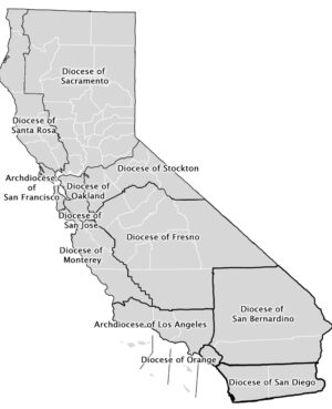 Map of California Catholic Dioceses and Archdioceses. Image via CACatholic.org