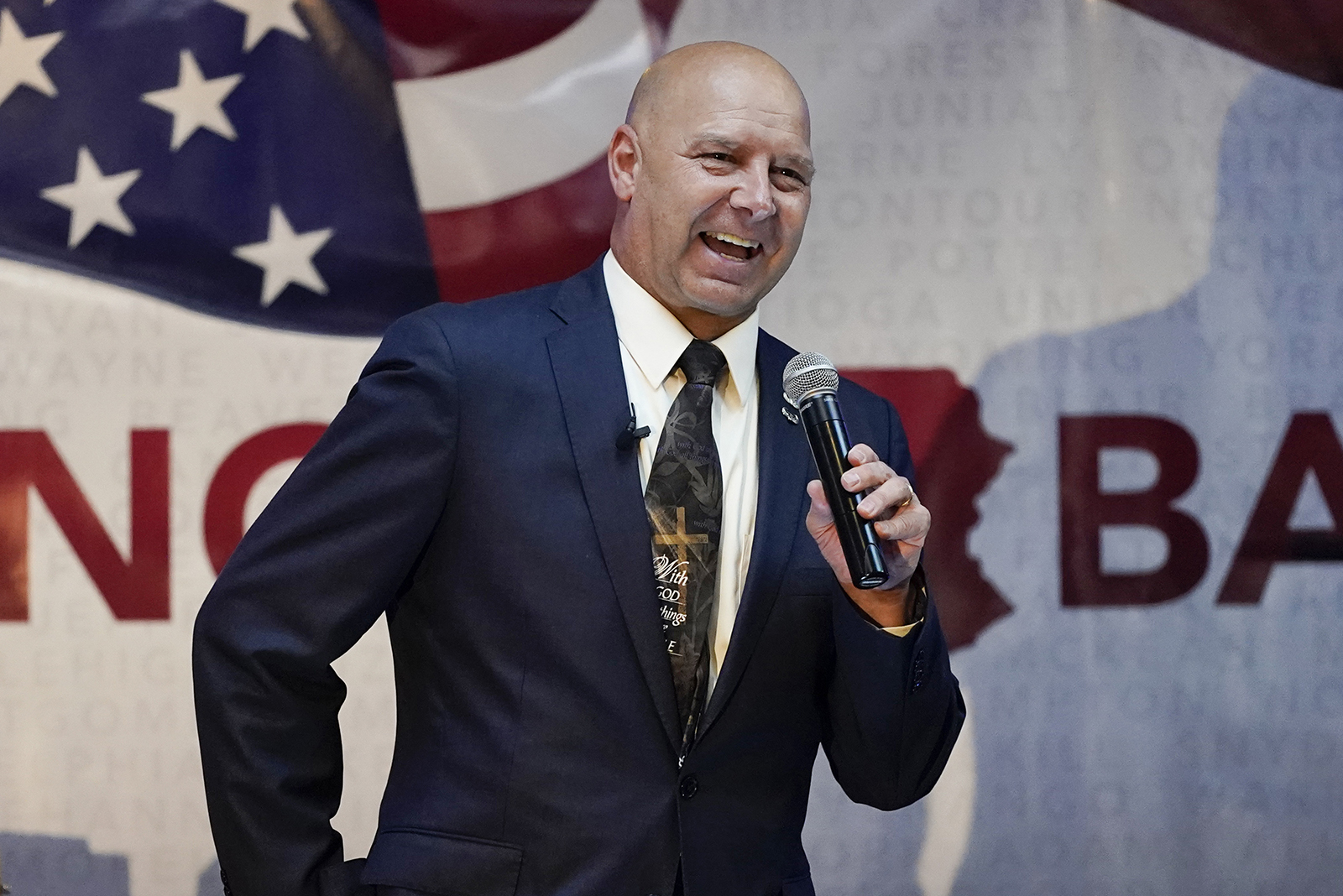 State Sen. Doug Mastriano, R-Franklin, a Republican candidate for governor of Pennsylvania, speaks at a primary night election gathering in Chambersburg, Pennsylvania, May 17, 2022. (AP Photo/Carolyn Kaster)