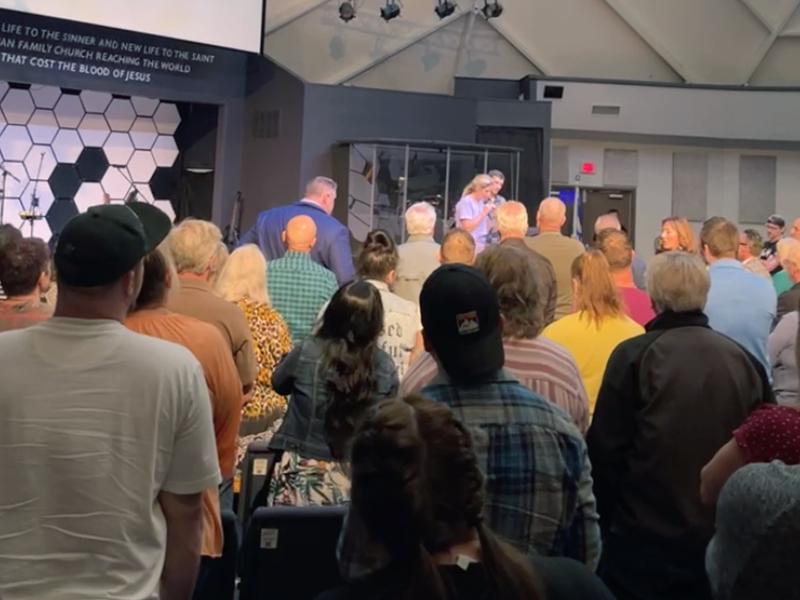 An abuse victim speaks at New Life Christian Church & World Outreach, a nondenominational church in Warsaw, Indiana, Sunday, May 22, 2022. Video screen grab