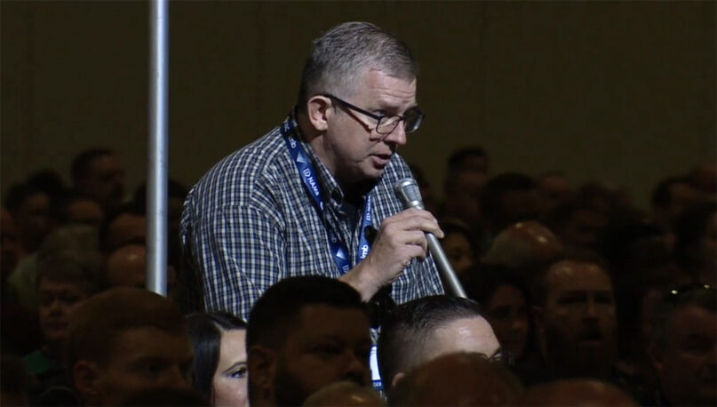 Pastor Todd Benkert speaks at the Southern Baptist Convention annual meeting in Nashville, Tennessee, in June 2022. Courtesy photo