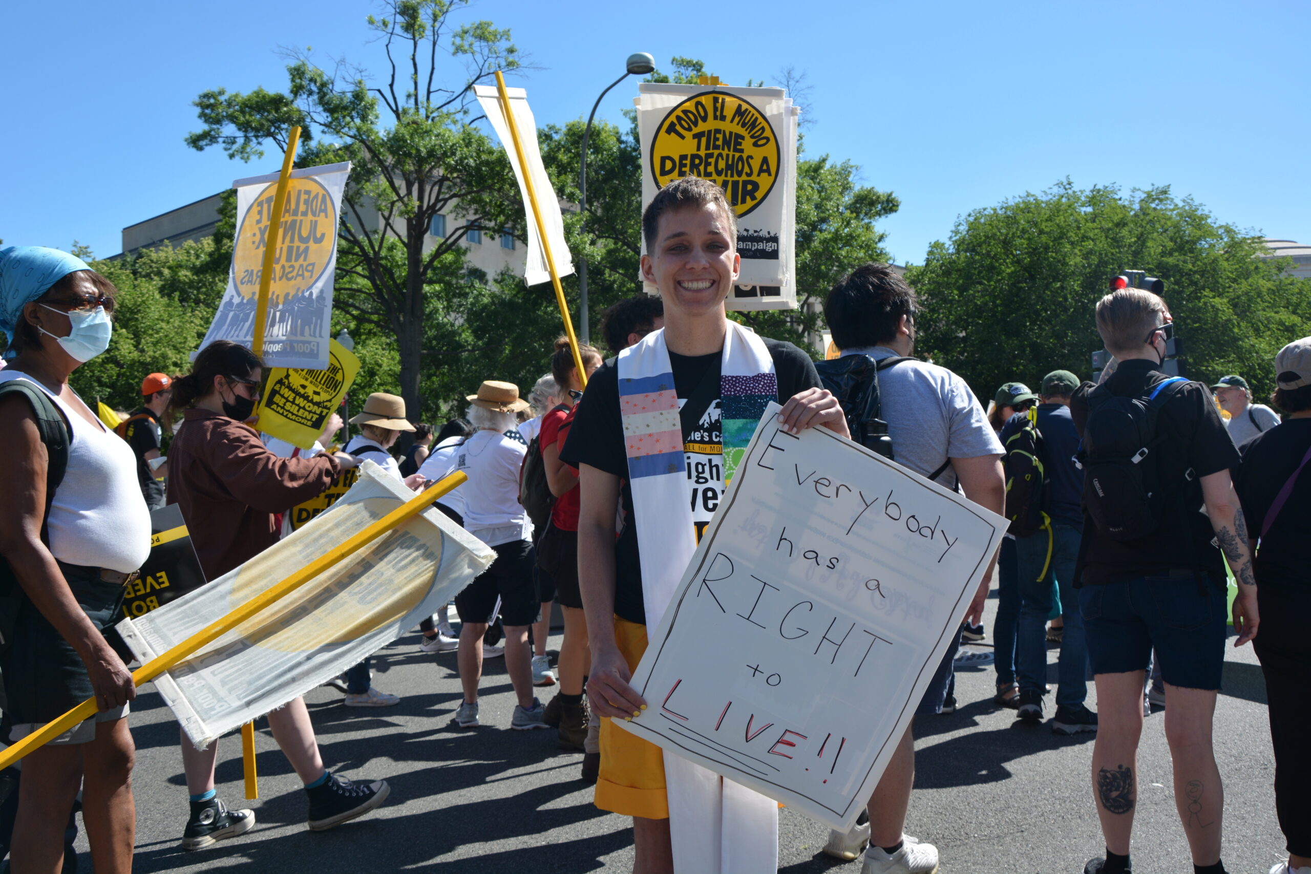 Elijah Anthony, from Boston, attends the Poor People's Campaign's "Mass Poor People’s & Low-Wage Workers’ Assembly & Moral March in Washington" on June 18, 2022.