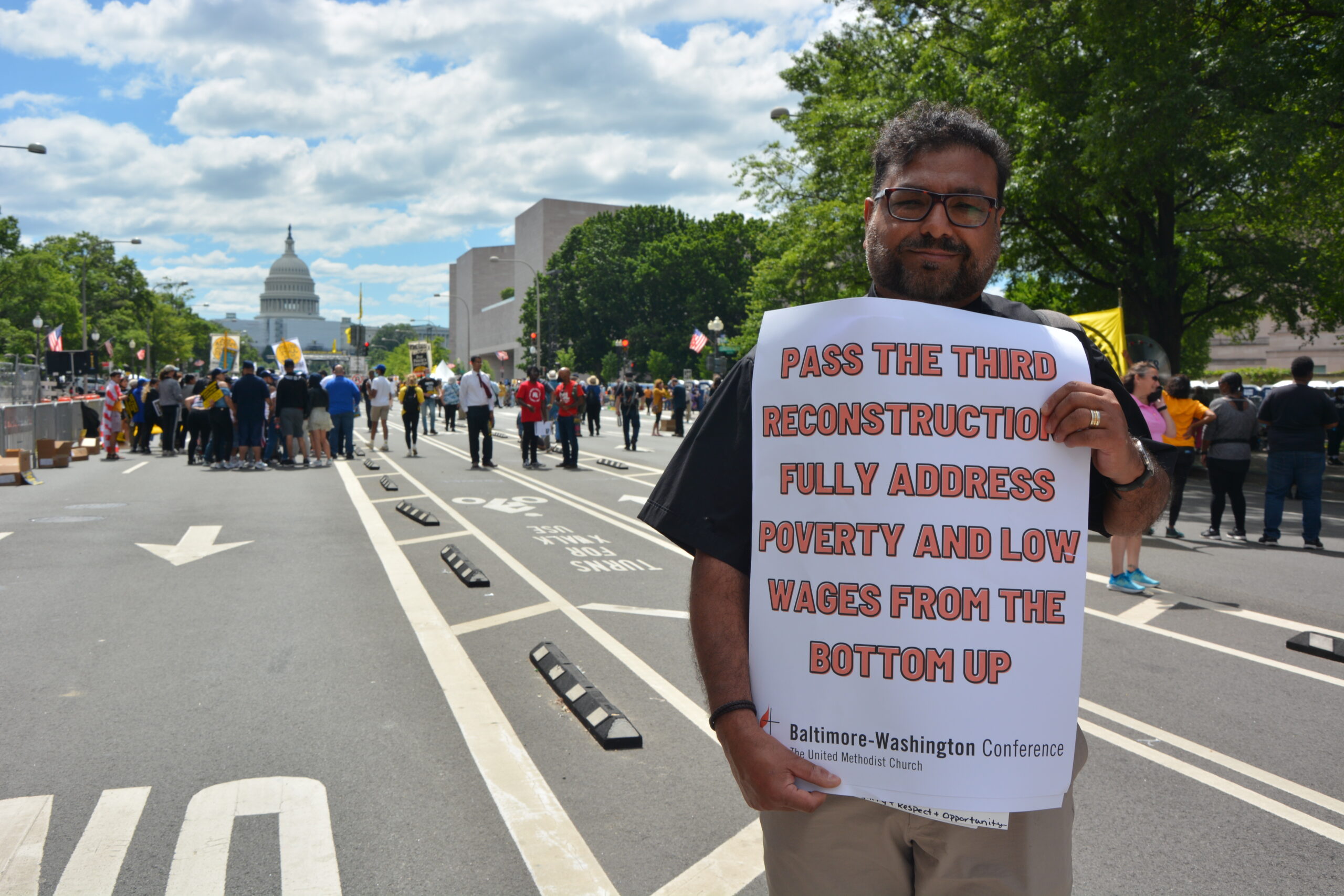 The Rev. Neal Christie, a United Methodist Minister, attends the Poor People's Campaign's "Mass Poor People’s and Low-Wage Workers’ Assembly and Moral March in Washington" on June 18, 2022.