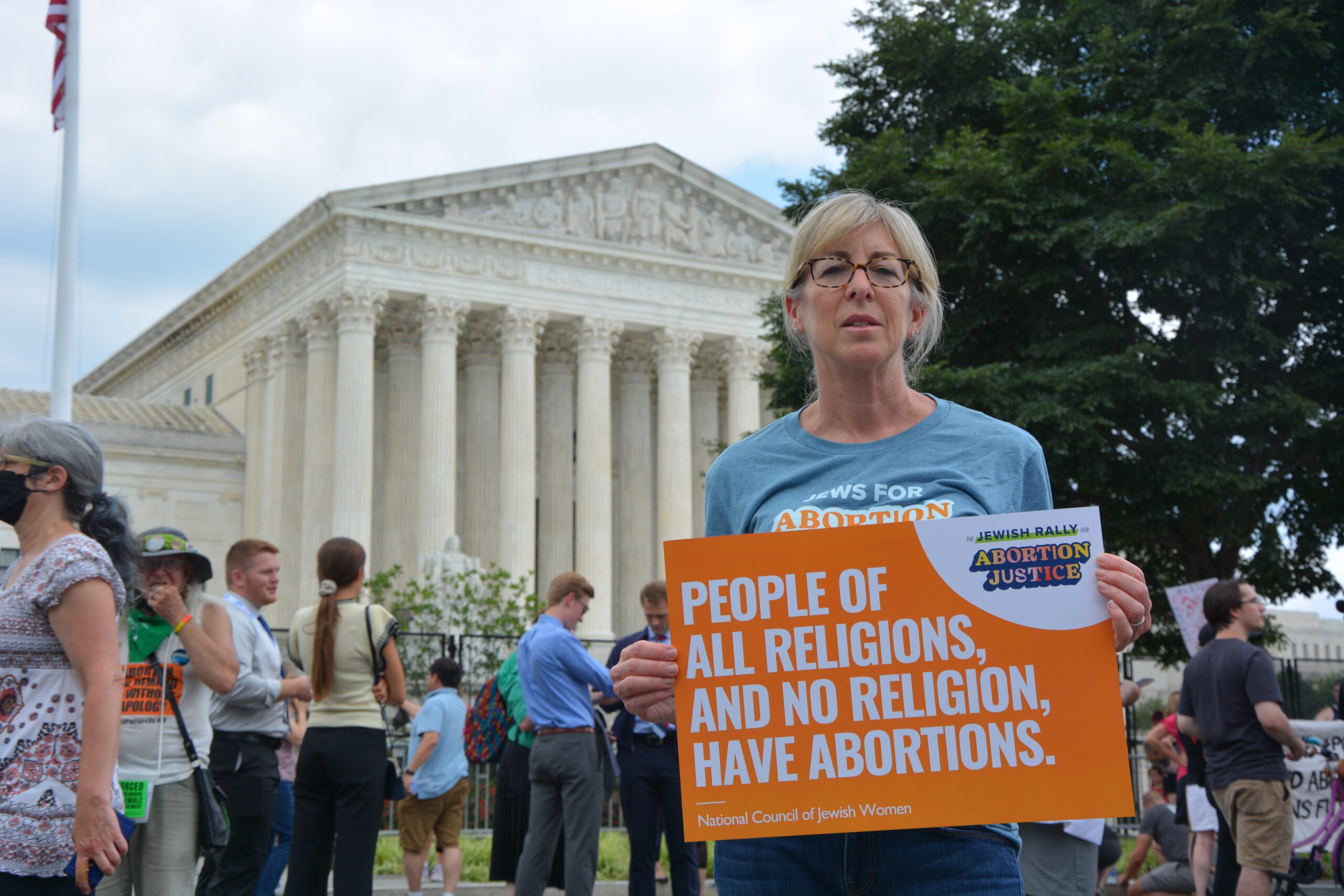 Jody Rabhan, chief policy officer for the National Council of Jewish Women, stands outside the U.S. Supreme Court on June 24, 2022.