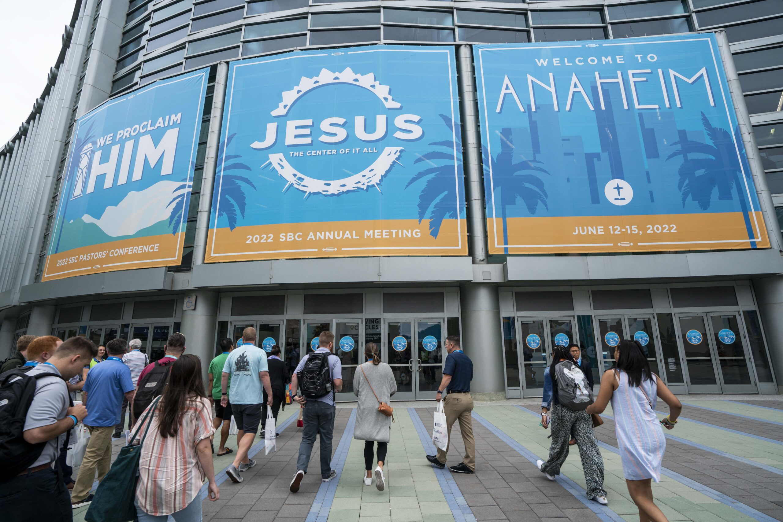 People enter the Southern Baptist Convention annual meeting held at the Anaheim Convention Center in Anaheim, California, on Tuesday, June 14, 2022. Photo by Justin L. Stewart/Religion News Service