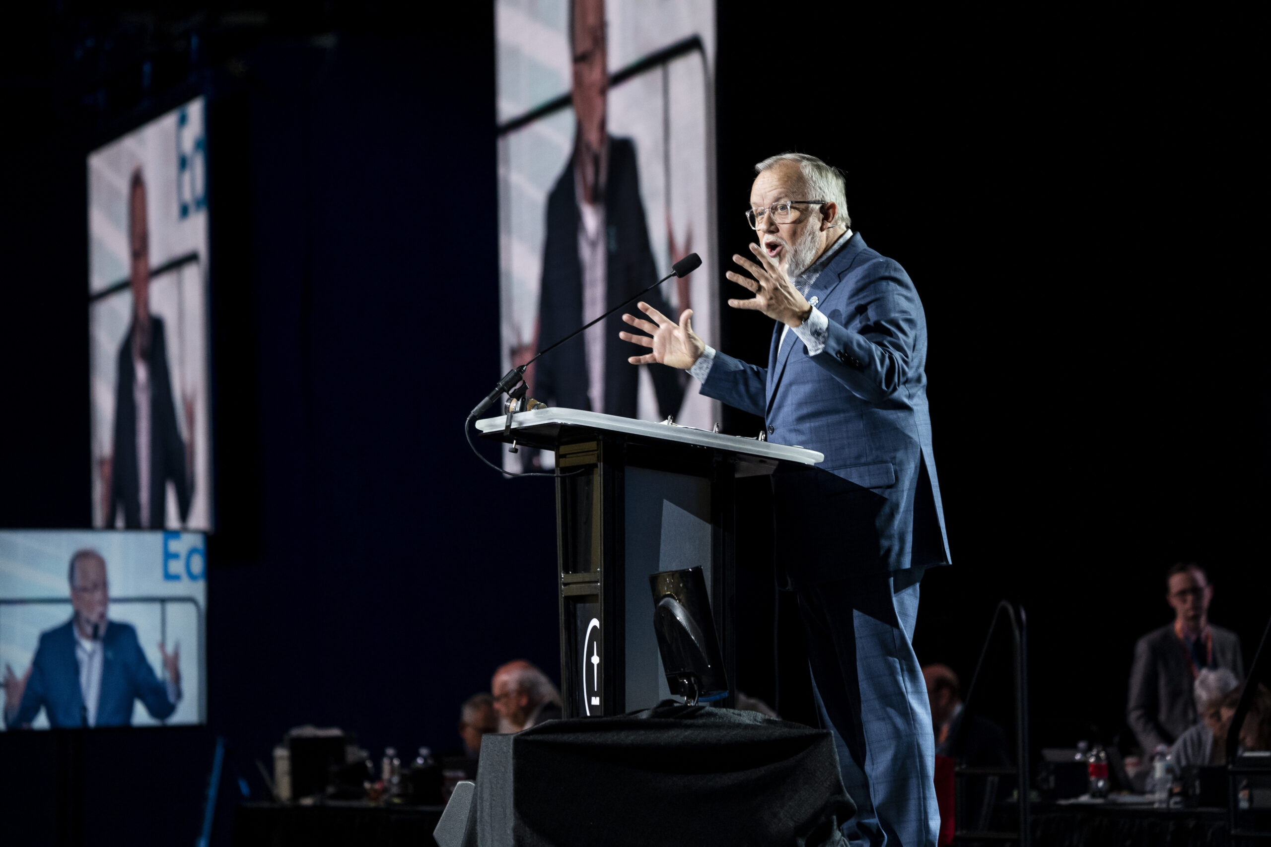 Ed Litton, SBC president, speaks during the Southern Baptist Convention held at the Anaheim Convention Center in Anaheim, California, on Tuesday, June 14, 2022. Photo by Justin L. Stewart/Religion News Service