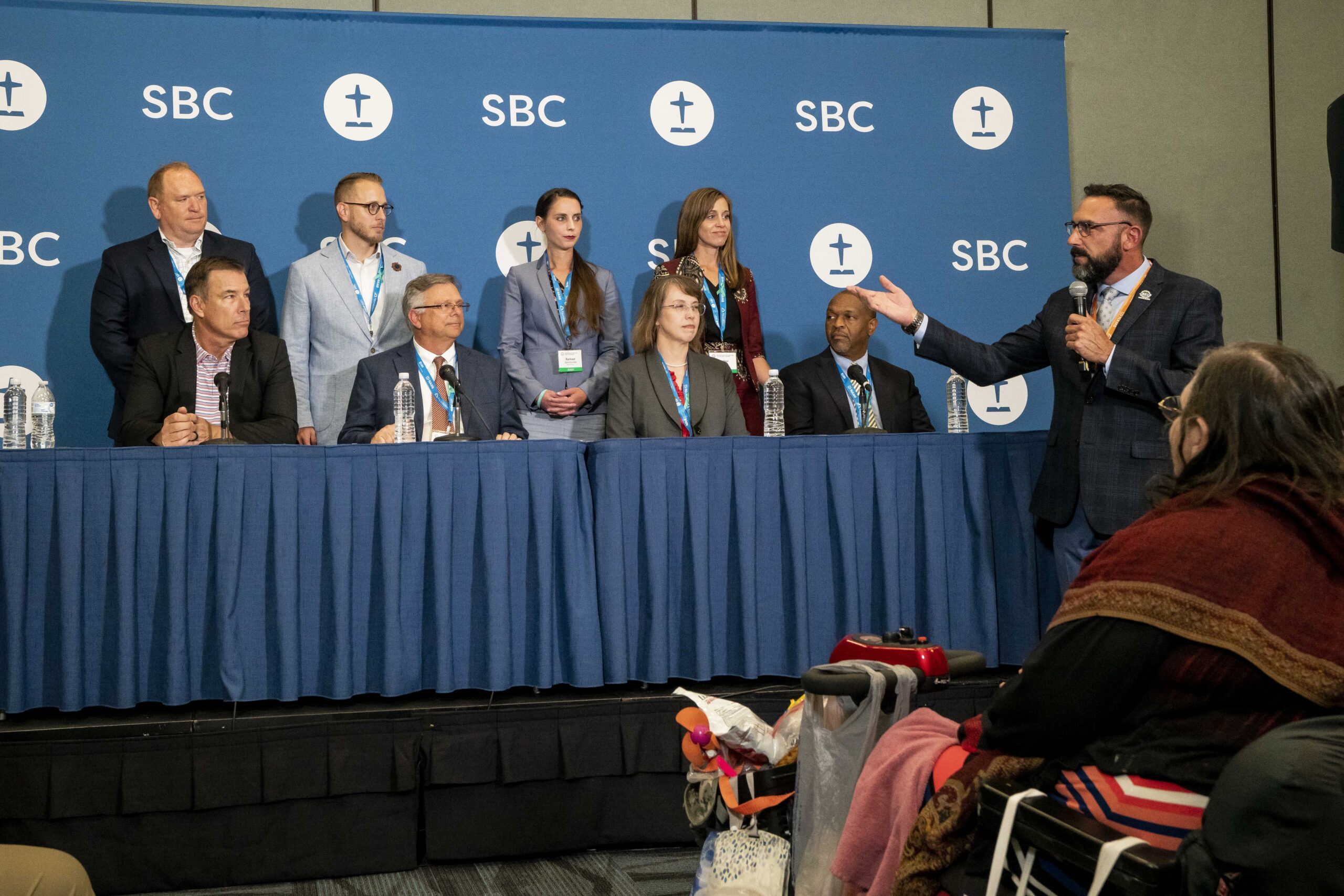 The Sexual Abuse Task Force holds a press conference during the Southern Baptist Convention, held at the Anaheim Convention Center in Anaheim, California, on Tuesday, June 14, 2022. Photo by Justin L. Stewart/Religion News Service