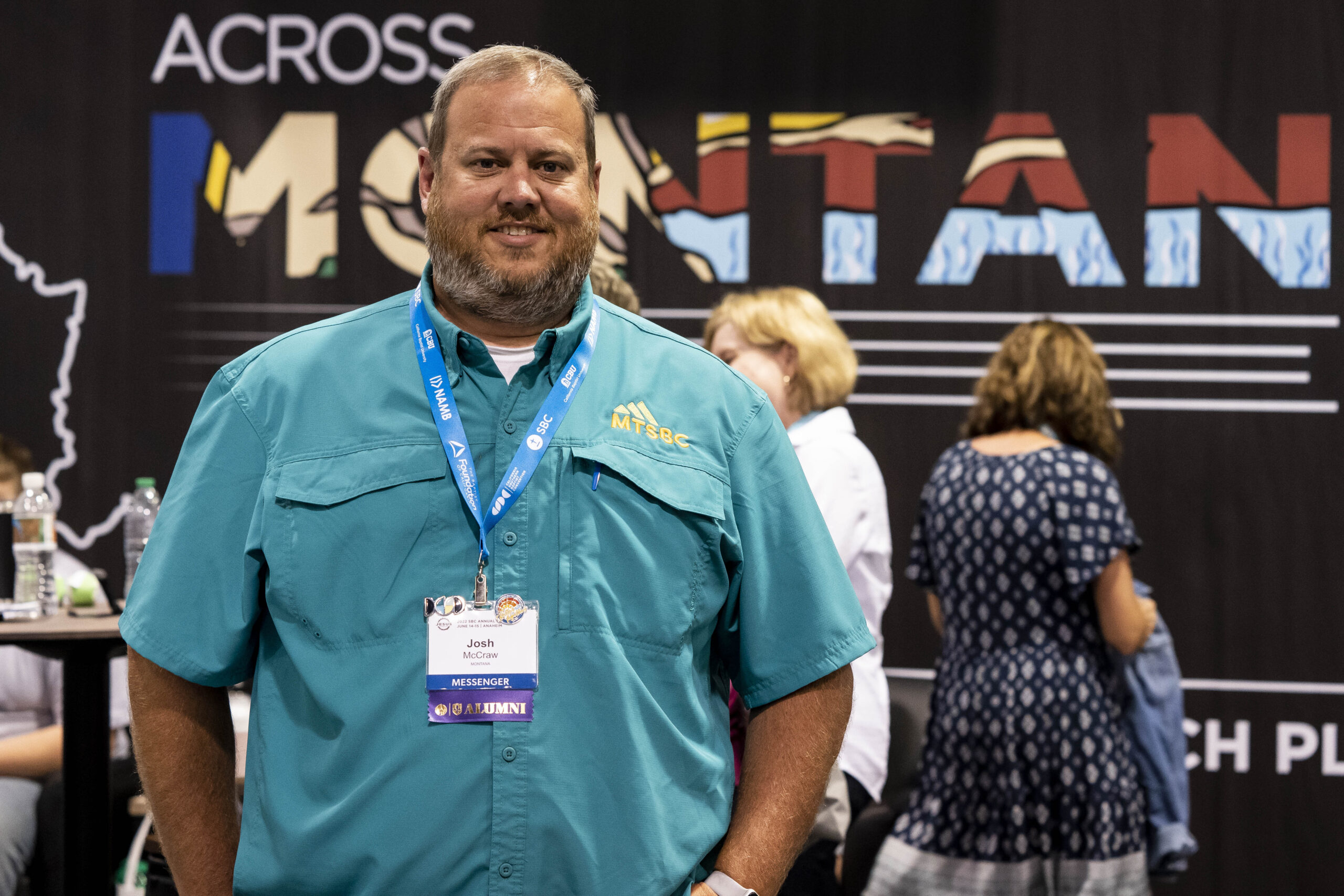 Josh McGraw stands for a portrait at the Plant Montana booth at the Southern Baptist Convention annual meeting, held at the Anaheim Convention Center in Anaheim, California, on Wednesday, June 15, 2022. Photo by Justin L. Stewart/Religion News Service