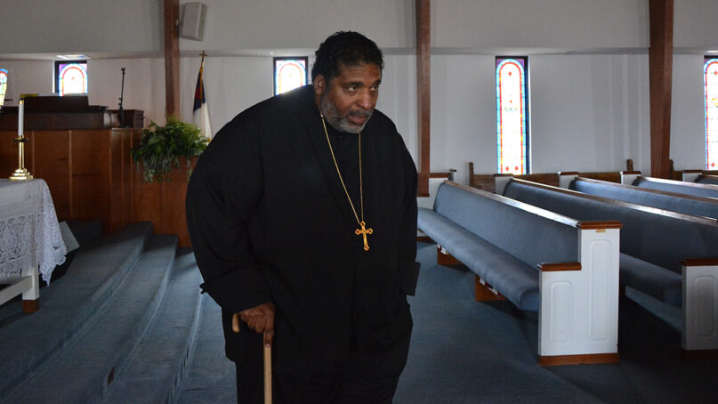The Rev. William Barber II at Greenleaf Christian Church in Goldsboro, N.C., March 26, 2022. (RNS photo/Jack Jenkins)