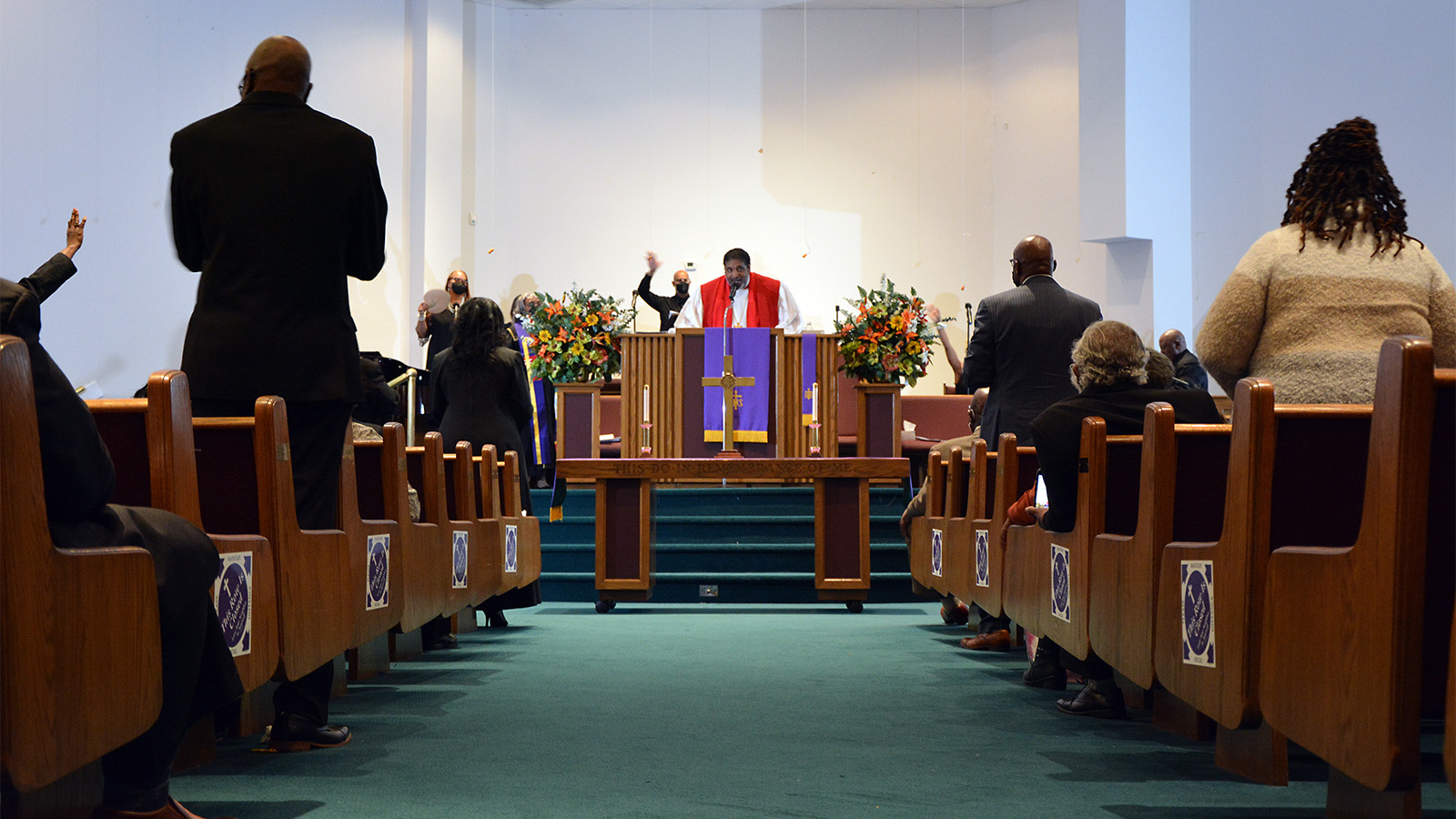 The Rev. William Barber II preaches at Saint James Church in Winston, North Carolina, Sunday, March 27, 2022. RNS photo by Jack Jenkins