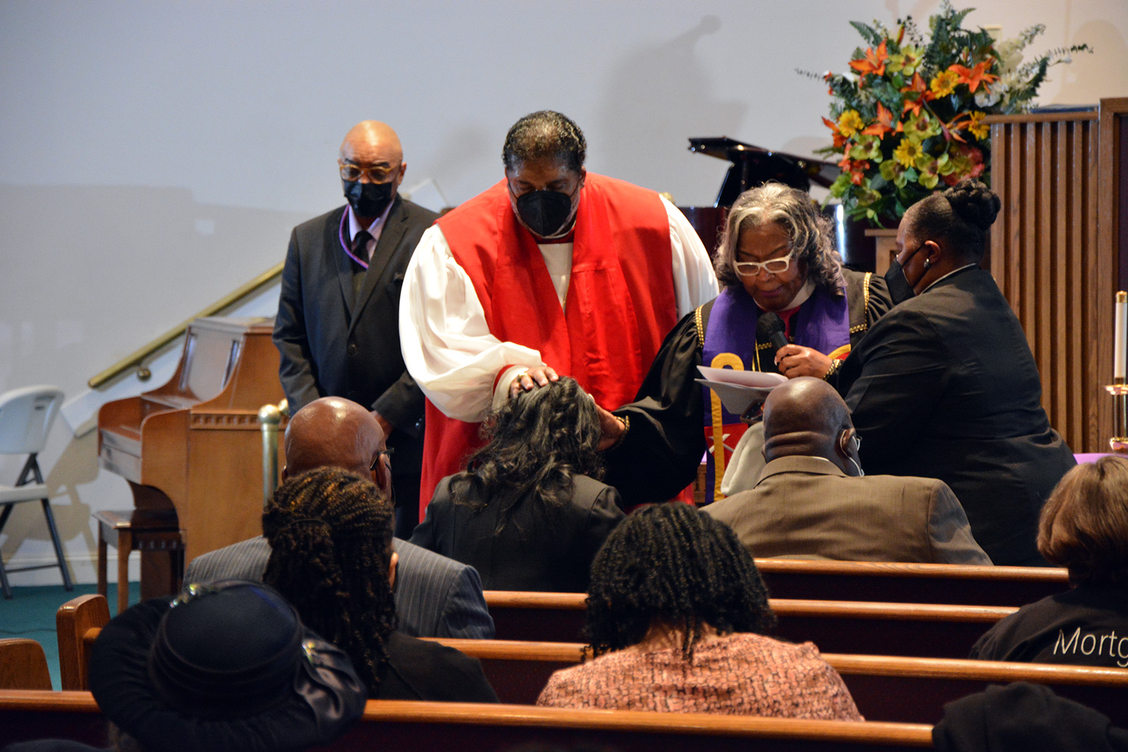 The Rev. William Barber II presides over an installation ceremony for the Rev. Della Owens at Saint James Church in Winston, North Carolina, Sunday, March 27, 2022. RNS photo by Jack Jenkins