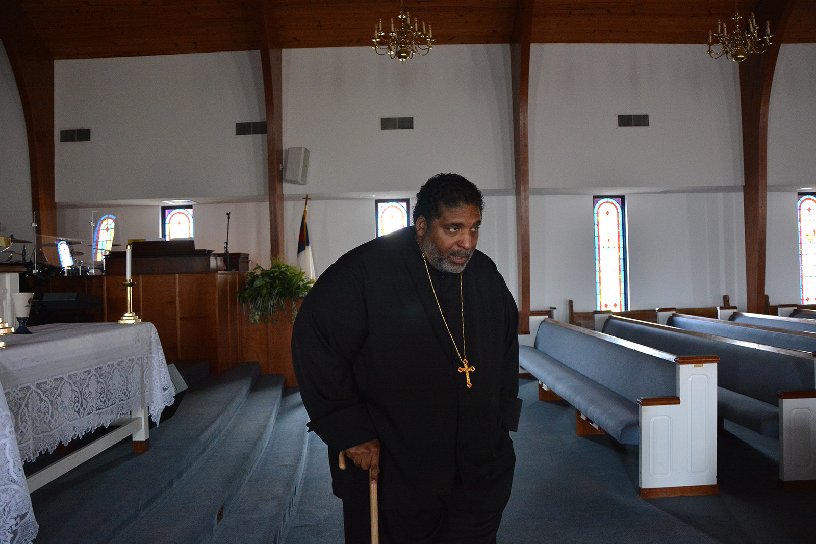The Rev. William Barber II at Greenleaf Christian Church, his home congregation in Goldsboro, North Carolina, Saturday, March 26, 2022. RNS photo by Jack Jenkins