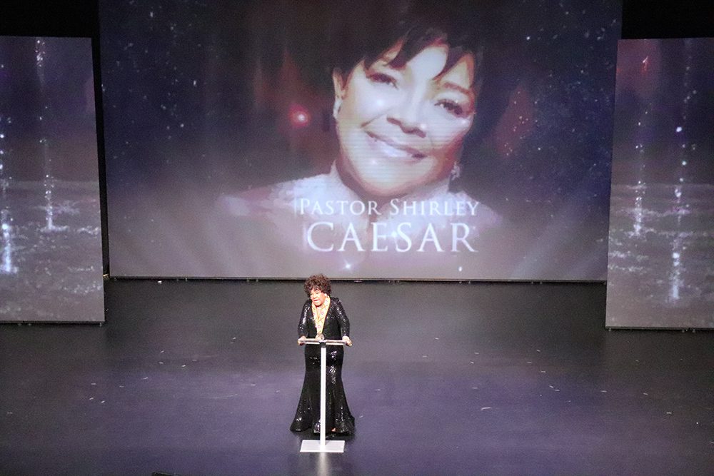 North Carolina pastor Shirley Caesar speaks after being honored during the "Blessing of the Elders” awards ceremony at the Museum of the Bible, Thursday, June 23, 2022, in Washington. RNS photo by Adelle M. Banks