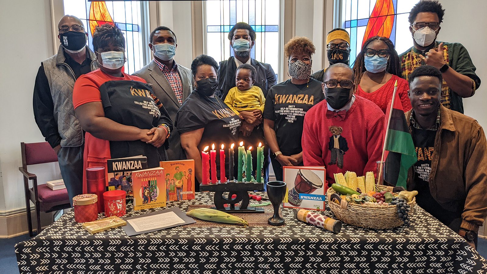 Some African Heritage Student Association members gather at a 2021 Kwanzaa service on campus at Columbia Theological Seminary in Decatur, Georgia. Courtesy photo