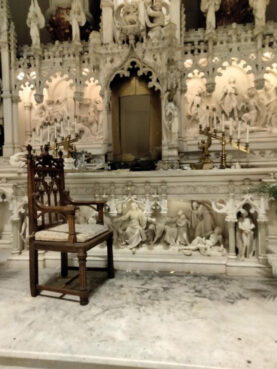 A vandalized altar and stolen tabernacle at St. Augustine Roman Catholic Church in Brooklyn, New York. Photo courtesy DeSales Media Group