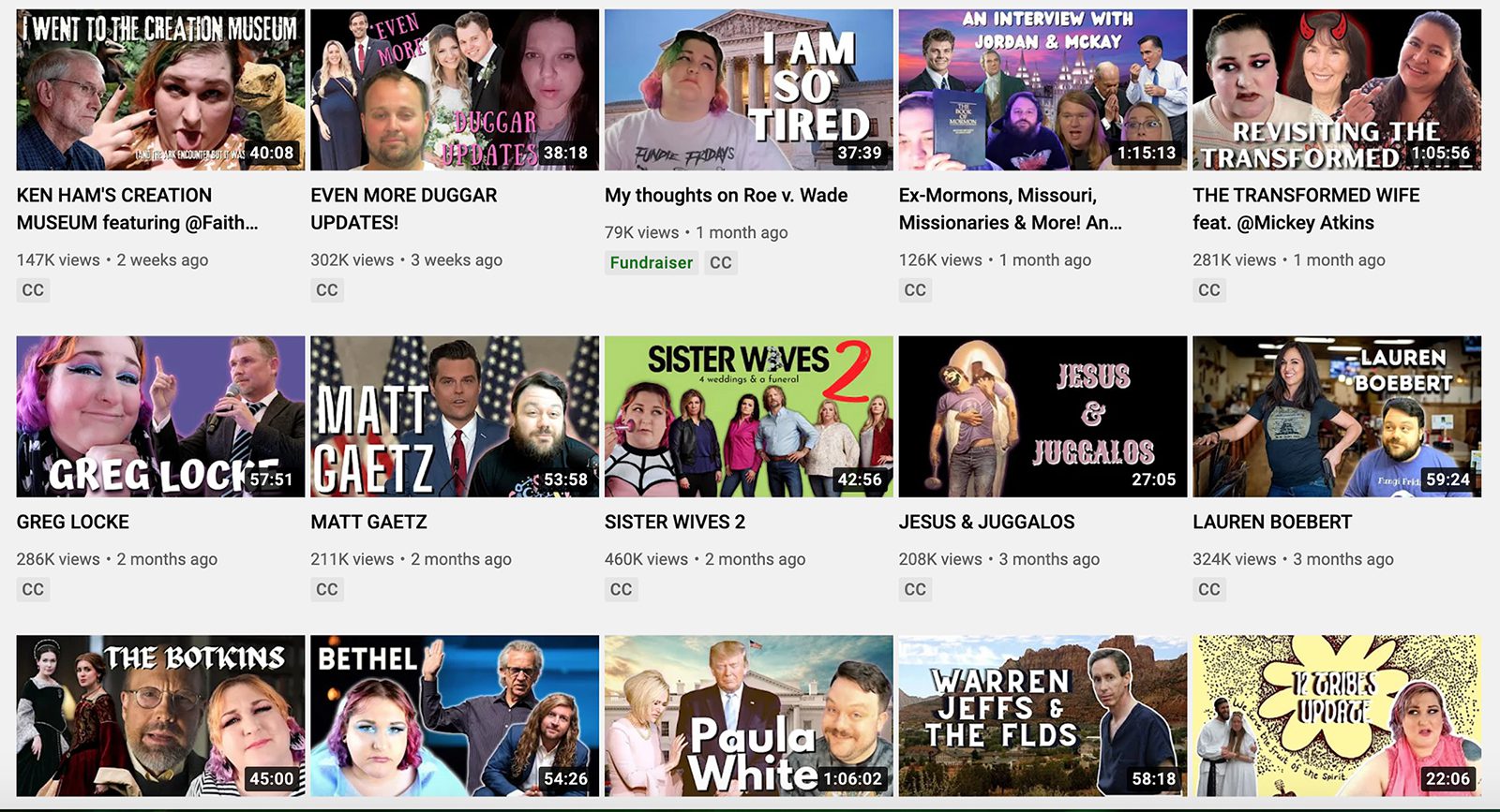 Episodes on the Fundie Fridays Youtube channel. Screen grab