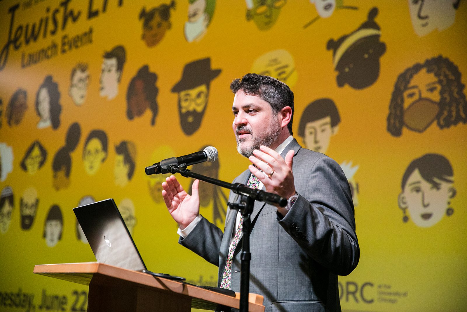 Rabbi Noah Farkas speaks during the 2021 Study of Jewish L.A. launch event at the Skirball Cultural Center, Wednesday, June 22, 2022, in Los Angeles. Photo by TLKmultimedia