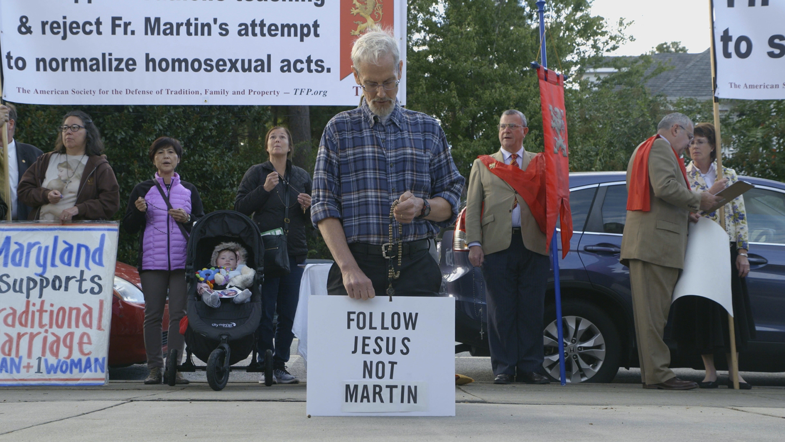 People opposing the Rev. James Martin in the documentary "Building A Bridge." Photo courtesy Building A Bridge