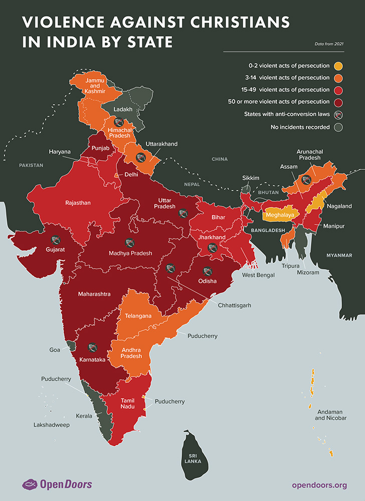 "Violence Against Christians in India by State" Graphic courtesy OpenDoors