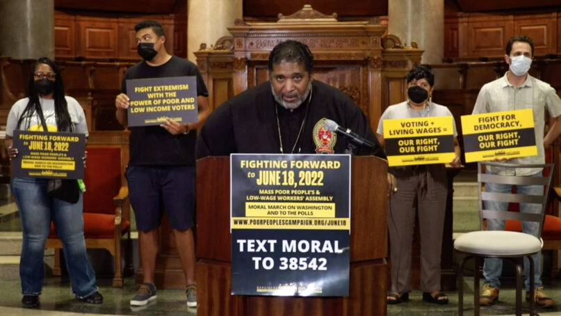 The Rev. William Barber speaks at National City Christian Church in downtown Washington, D.C., on June 6, 2022. Video screen grab
