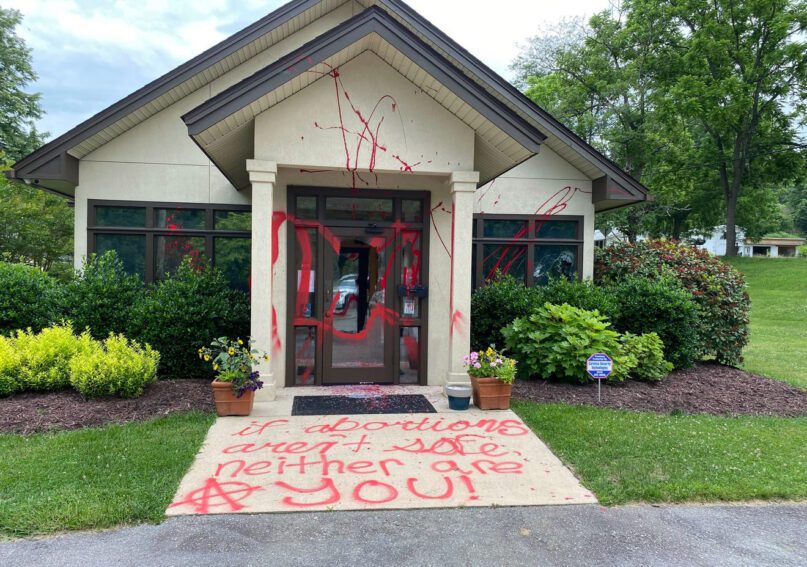 Vandalization to the Mountain Area Pregnancy Services property in Asheville, North Carolina, June 7, 2022. Courtesy photo