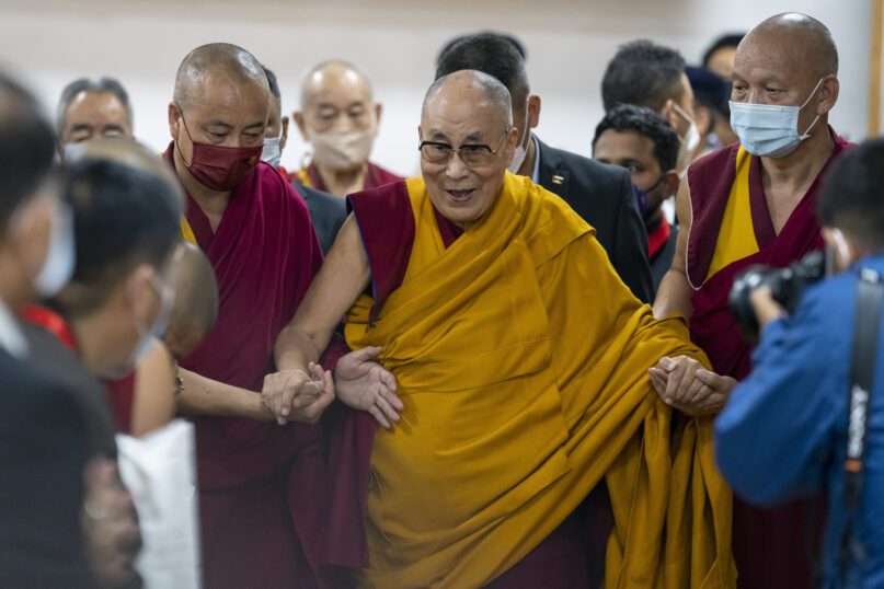 Tibetan spiritual leader the Dalai Lama arrives to inaugurate a museum containing the archives of the institution of the Dalai Lama in Dharmsala, India, July 6, 2022. Exiled Tibetans also celebrated their spiritual leader’s 87th birthday. (AP Photo/Ashwini Bhatia)