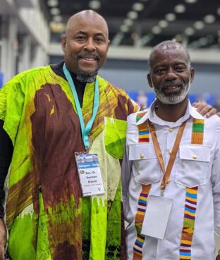 The Rev. Kwame Lawson Adjei, right, is the new bishop-elect for the Christian Methodist Episcopal Church's 11th District, located in East Africa. Courtesy of CME Church Facebook
