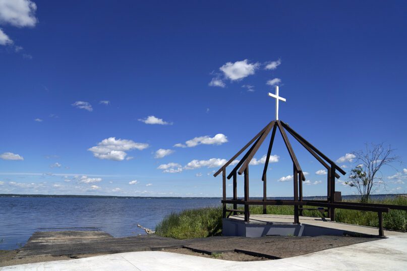 The Lac Ste. Anne pilgrimage site in Alberta, Canada, on July 20, 2022. Pope Francis is scheduled to make a pilgrimage to the water during his visit to the Canadian province. (AP Photo/Jessie Wardarski)