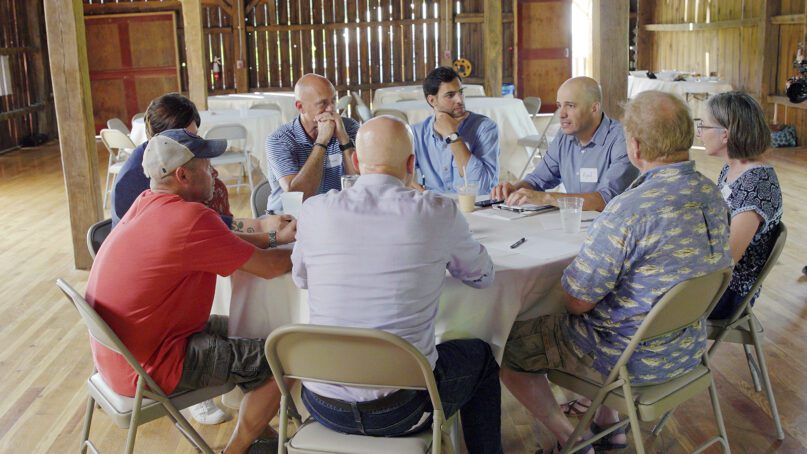 Eyal Rabinovitch, co-executive director of Resetting the Table, third from right, facilitates a discussion during a Resetting the Table event in summer 2020. Photo courtesy of Resetting the Table