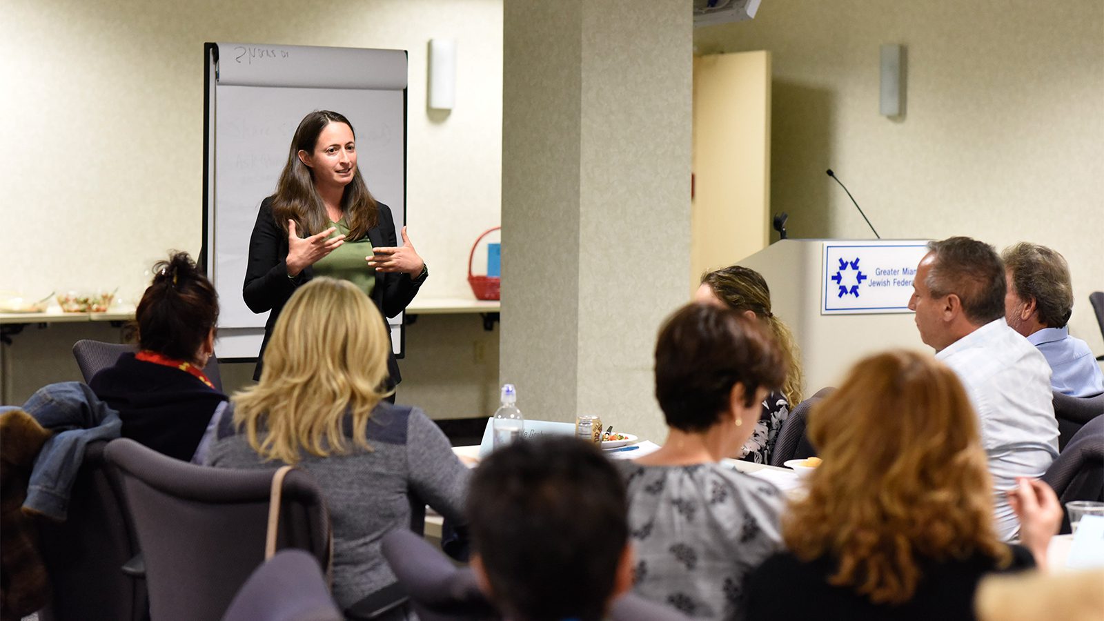 Melissa Weintraub, left, leads a Resetting the Table discussion about Israel on May 15, 2018, in Miami, Florida. Photo by Michele Eve Sandberg