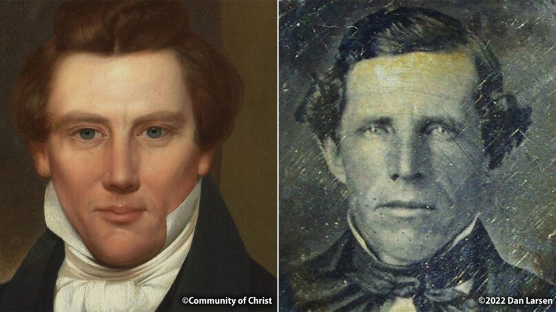 An oil painting of Joseph Smith Jr., left, from September 1842 by artist David Rogers. Photo of a daguerreotype of Joseph Smith Jr., possibly from May or early June of 1844. Painting © Community of Christ. Photo © 2022 Dan Larsen. PHOTO NOT AVAILABLE FOR PUBLICATION.