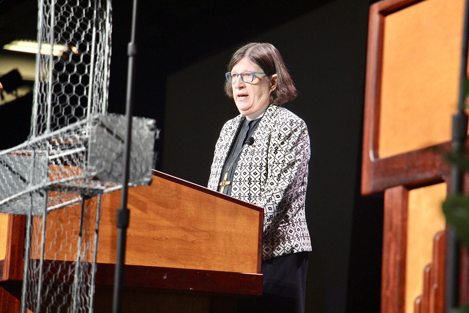 Presiding Bishop Elizabeth Eaton speaks during the ELCA Churchwide Assembly at the Greater Columbus Convention Center in Columbus, Ohio, Tuesday, Aug. 9, 2022. RNS photo by Emily McFarlan Miller