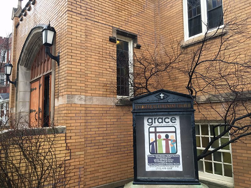 The sign outside Grace Evangelical Covenant Church in Chicago. RNS photo by Bob Smietana