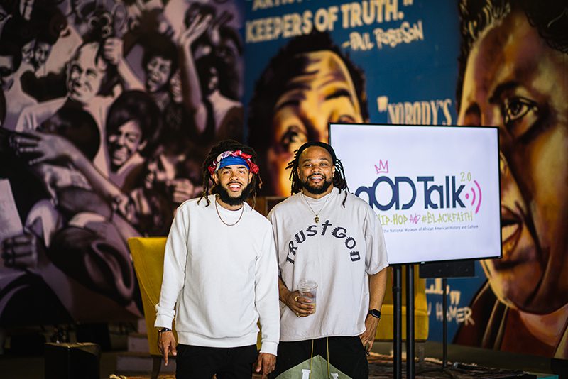 Dee-1, left, and Brandon “BMike” Odums pose during the Smithsonian's National Museum of African American History and Culture “gOD-Talk 2.0: Hip-Hop and #BlackFaith," recorded in New Orleans, in May 2022. Photo by Ashley Lorraine