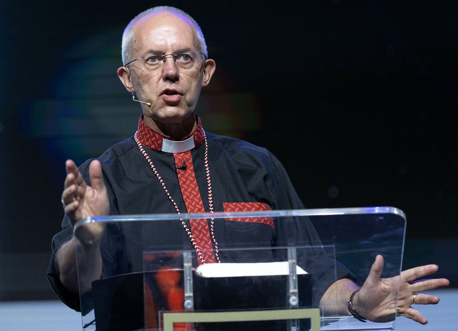 Justin Welby, Archbishop of Canterbury, gives his first keynote address during the 2022 Lambeth Conference, held at The University of Kent in Canterbury, England, Friday, July 29, 2022. Photo by Neil Turner for The Lambeth Conference