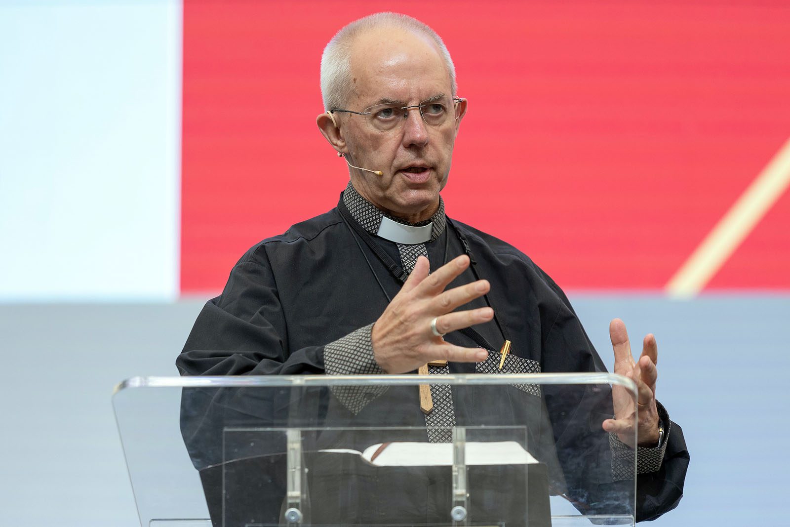 Justin Welby, Archbishop of Canterbury, addresses the Bible Exposition “ A Holy People following Christ” in Venue 1 at The University of Kent during the 2022 Lambeth Conference, Monday, Aug. 1, 2022. Photo by Neil Turner for The Lambeth Conference