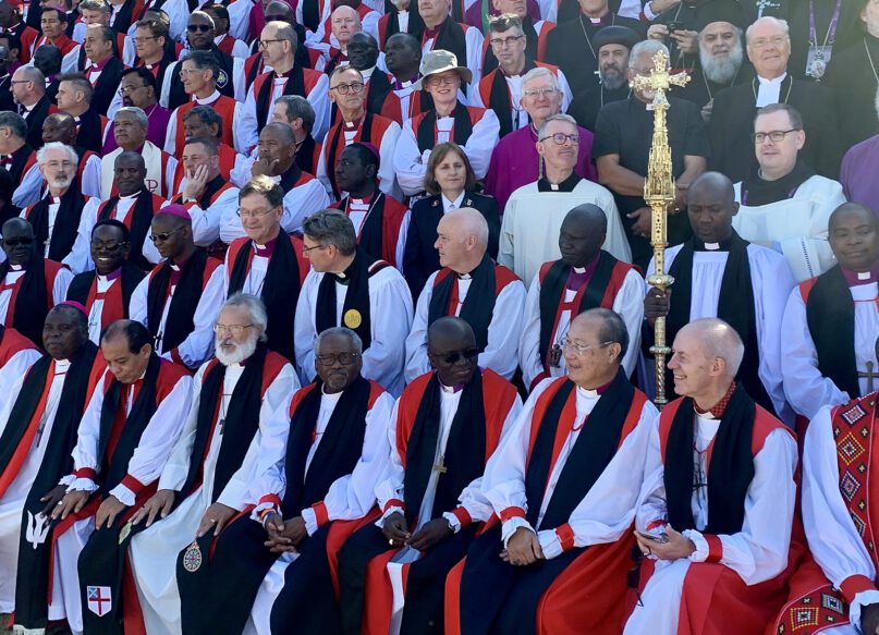 The Anglican bishops attending the Lambeth Conference prepare for their group photograph during the 2022 Lambeth Conference at the University of Kent in Canterbury, England, July 29, 2022. Photo by Neil Turner for the Lambeth Conference