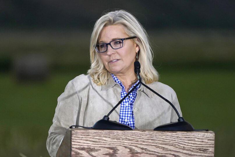 Rep. Liz Cheney, R-Wyo., speaks Aug. 16, 2022, at an Election Day gathering in Jackson, Wyoming. Challenger Harriet Hageman defeated Cheney in the primary. (AP Photo/Jae C. Hong)