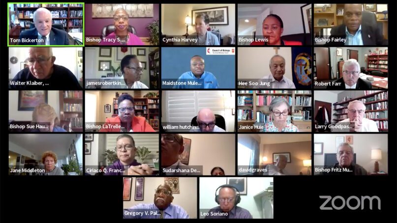 The United Methodist Church’s Council of Bishops meets virtually on Aug. 22, 2022, via Zoom. Video screen grab
