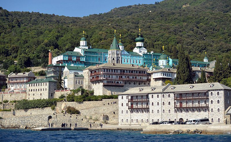 Saint Panteleimon Monastery on Mount Athos in northern Greece.  Photo by Kremlin.ru/Wikipedia/Creative Commons
