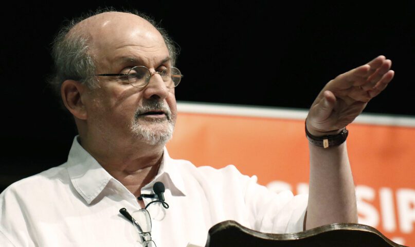 Author Salman Rushdie talks about the start of his writing career, during the Mississippi Book Festival, in Jackson, Mississippi, on Aug. 18, 2018. Rushdie, the author whose writing led to death threats from Iran in the 1980s, was attacked Friday while giving a lecture in western New York. (AP Photo/Rogelio V. Solis, File)