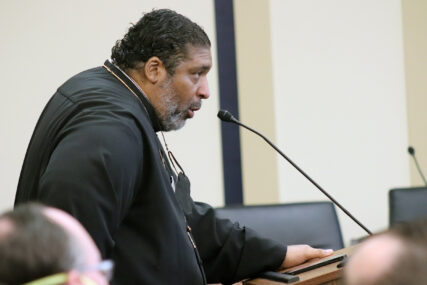 The Rev. William Barber II speaks during the Poor People’s Campaign’s congressional briefing on Sept. 22, 2022, at the Rayburn House Office Building in Washington. RNS photo by Adelle M. Banks