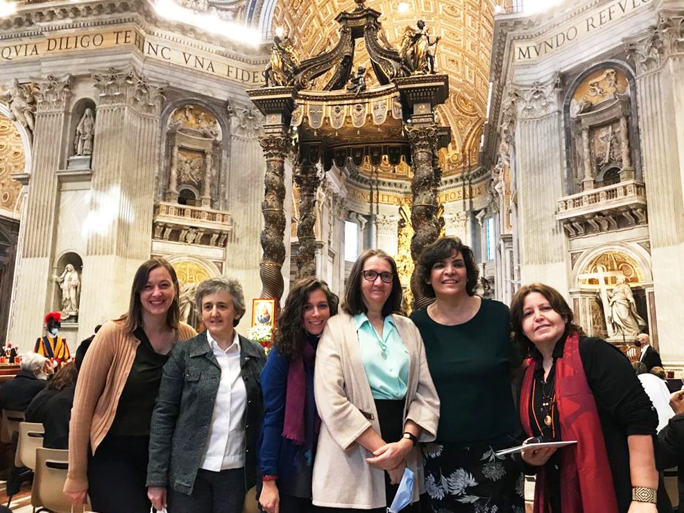 Representatives from Discerning Deacons gather for a group photo at St. Peter's Basilica during a trip to Rome. Photo courtesy of Ellie Hidalgo
