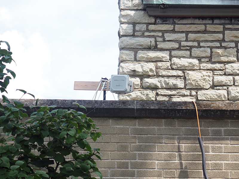An example of one of the low-cost air pollution sensors at First Unitarian Church of St. Louis. Photo by Britny Cordera